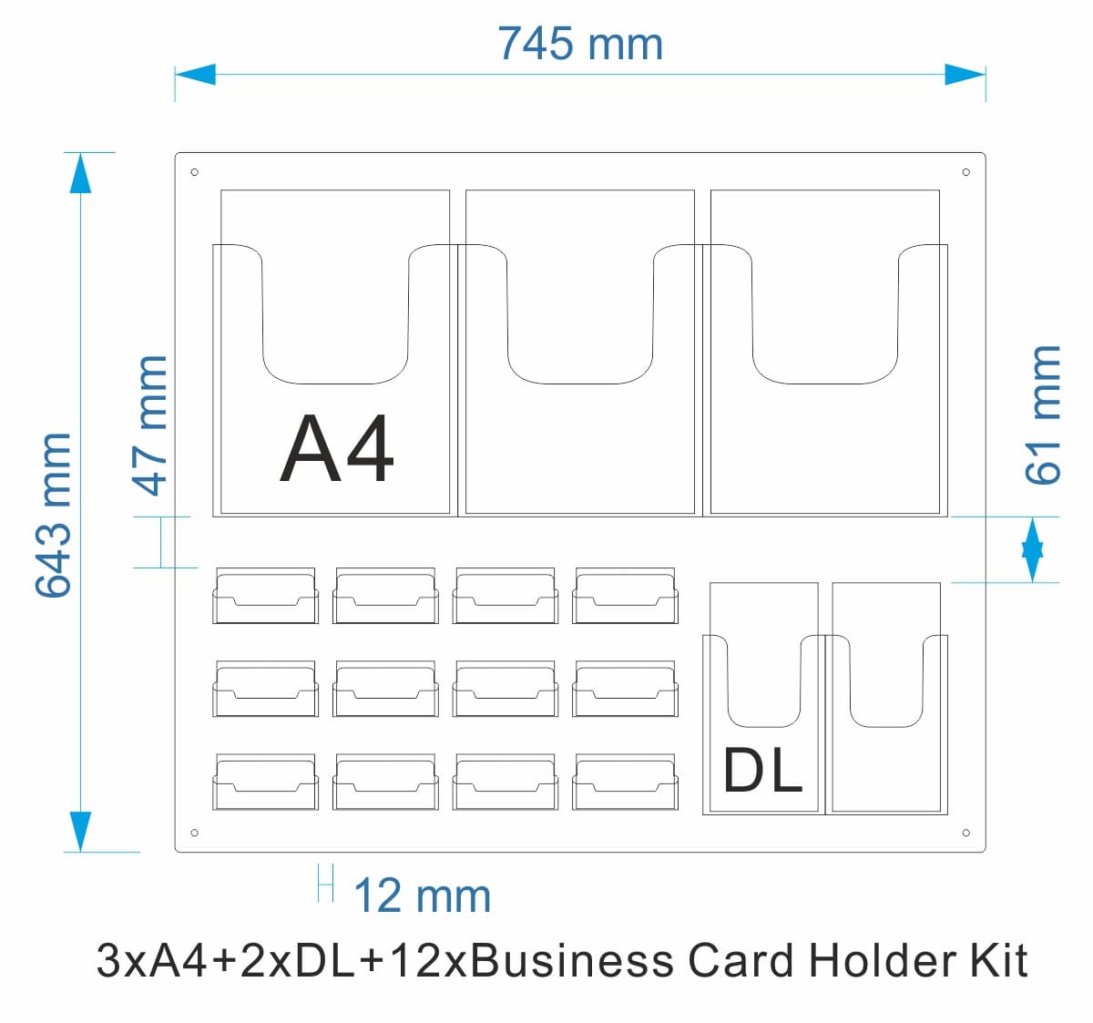 brochure holder with business card holder in one panel